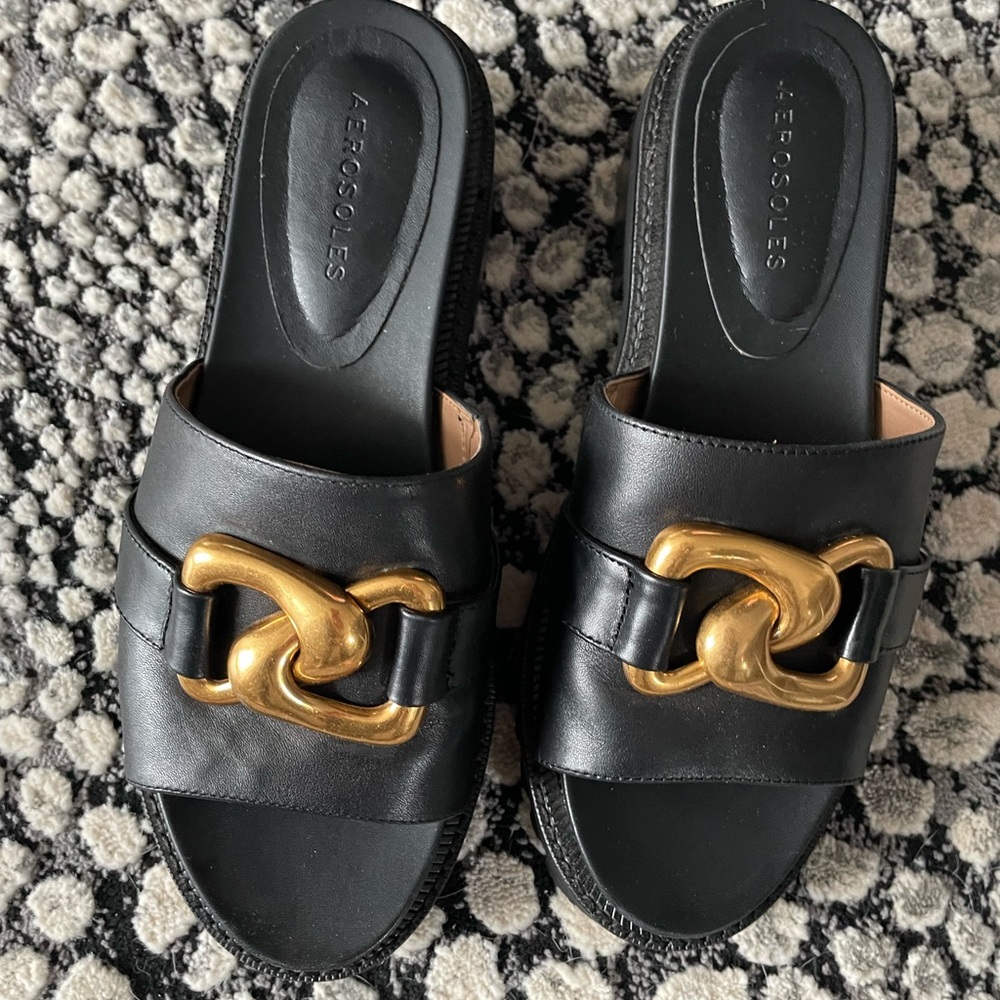 Aerosoles Lima Sandals  Black sz 8.5 Gold chain link